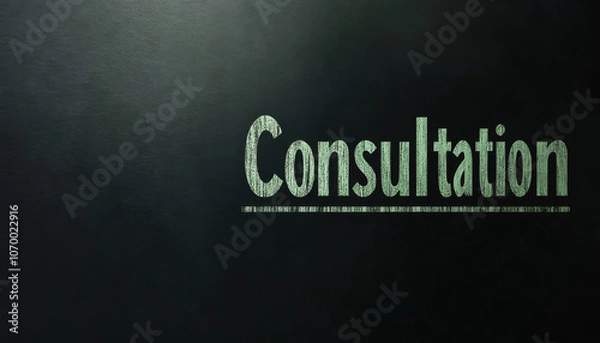 Fototapeta Chalkboard with the word 'Consultation' in large, textured green letters against a dark background.