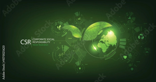 Fototapeta CSR concept design.Corporate social responsibility and giving back to the community on a green background.modern business concept.	
