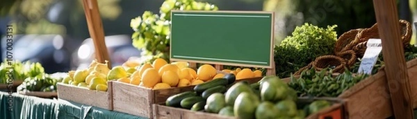 Fototapeta Organic market stall with Green Monday sign, fresh produce and ecofriendly items, vibrant and inviting