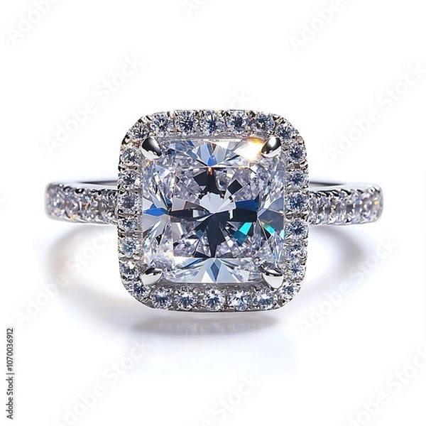 Fototapeta Diamond ring isolated on white background, close up