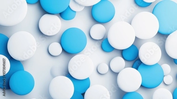 Fototapeta An abstract composition of blue and white circles of varying sizes, creating a dynamic and modern aesthetic.