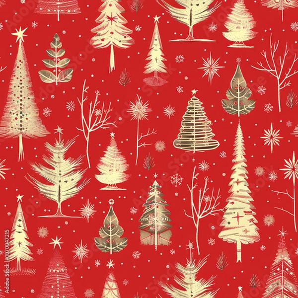 Obraz 1950s subtle vintage christmas pattern on red background