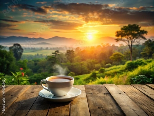 Fototapeta Stunning High Depth of Field Coffee Cup View with Beautiful Background, Aromatic Brew, Elegant Design, Morning Vibes, and Cozy Atmosphere for Everyday Coffee Lovers