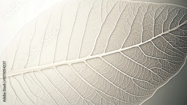 Fototapeta Close-up of an intricate, translucent leaf showcasing its delicate veins and textures.