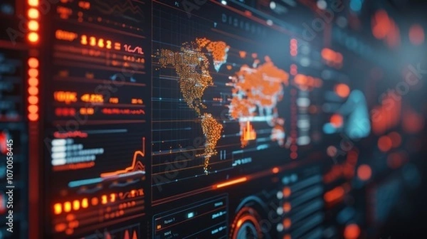 Obraz A close-up of a cybersecurity software interface used by a telecommunications company, where network threats such as malware and DDoS attacks are monitored and mitigated