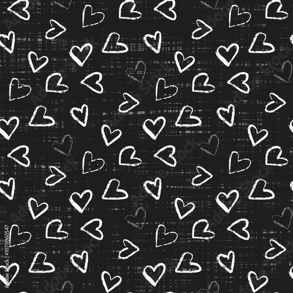 Obraz A seamless  pattern of various hand-drawn white hearts tossed on a black background