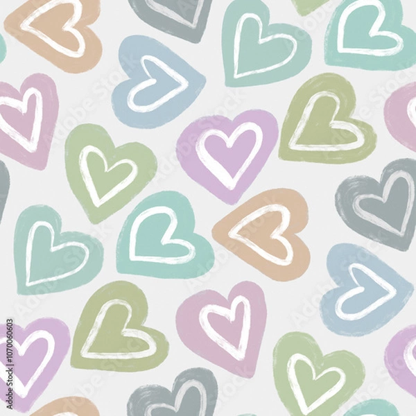 Obraz A seamless pattern of  hand-drawn pastel hearts