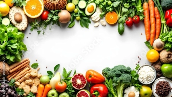 Obraz Frame of Fresh Produce with Copy Space: Fruits and Vegetables