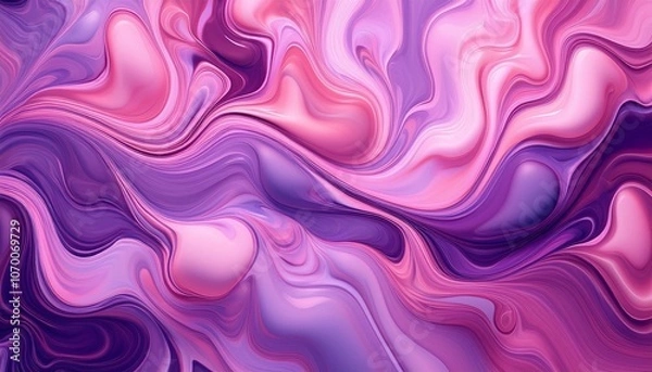 Fototapeta Fluid, marbleized liquid pattern in shades of pink and purple, creating a soft, dreamy