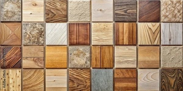 Fototapeta A Diverse Selection of Square Tiles with Unique Wood Grain Patterns and Textures Arranged in a Grid for Easy Comparison, Perfect for Interior Design and Home Renovation Projects