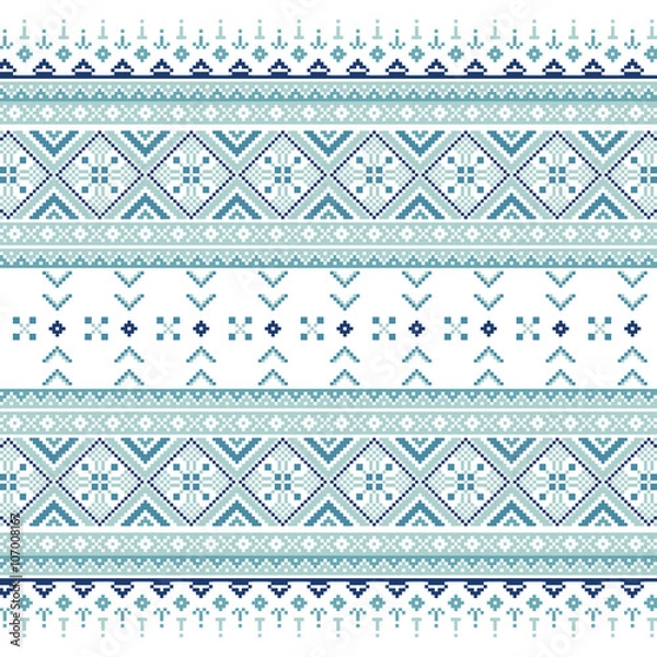 Fototapeta Set of Ethnic ornament pattern in blue colors