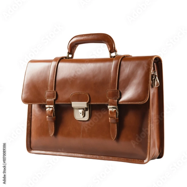 Obraz Brown leather briefcase on transparent background