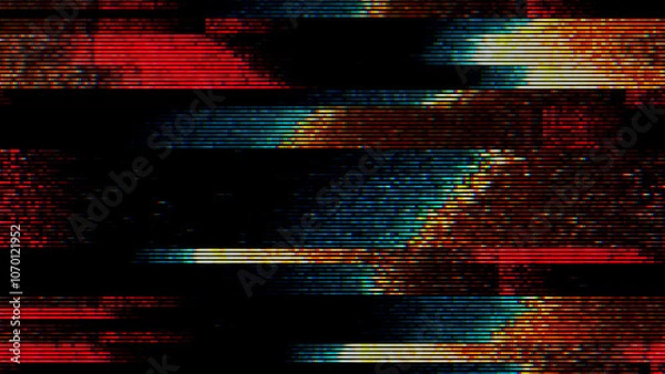 Fototapeta Glitch noise static television VFX. Visual video effects stripes background, CRT tv screen no signal glitch effect