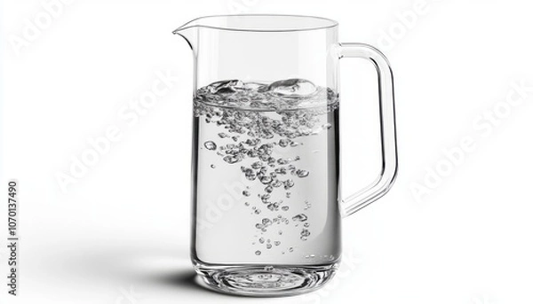 Obraz Clear glass pitcher filled with sparkling water on a white background