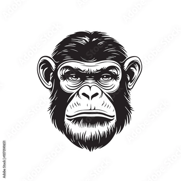 Fototapeta Monkey In cartoon, hand-drawn flat style. image for social media, websites and UI. Isolated 2D vector design in logo, icon, sketch style, simple line vector, single color. AI Generative Art.