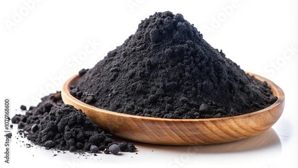 Obraz Activated charcoal powder isolated on white background with forced perspective