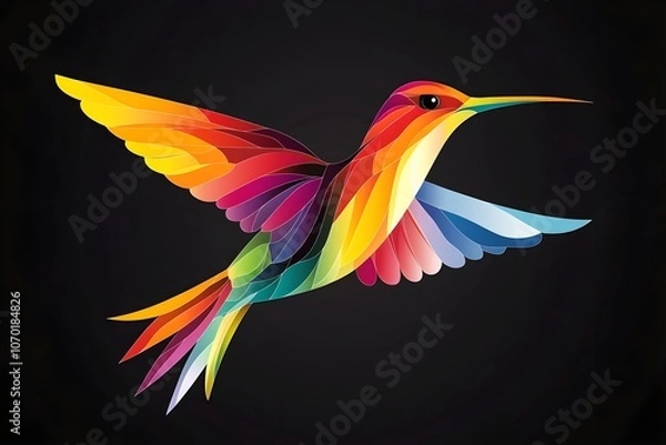 Fototapeta A colorful hummingbird in the style of vector illustration on a black background