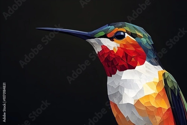 Fototapeta A colorful hummingbird in the style of vector illustration on a black background