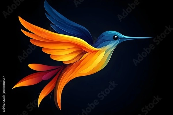 Fototapeta A colorful hummingbird in the style of vector illustration on a black background