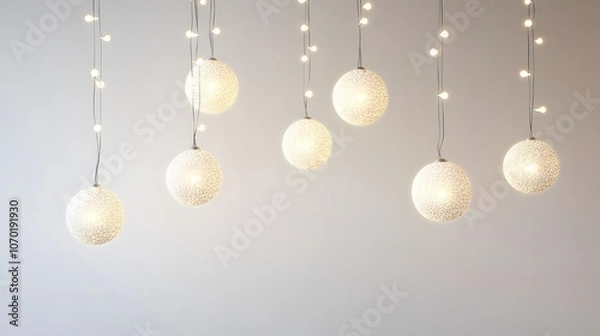 Fototapeta A string of lights with spherical, textured lampshades