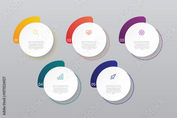 Fototapeta Business infographic template, circle shape with 5 options or steps icons.