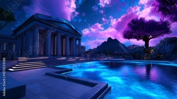 Obraz Majestic Courthouse with Iridescent Columns at Night