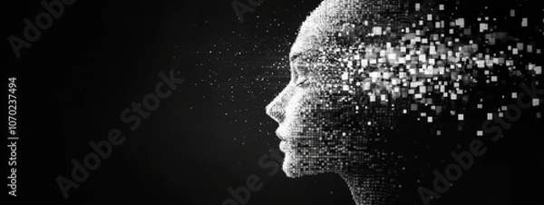 Fototapeta Pixelated Mind: A Digital Exploration of Artificial Intelligence.Concept of artificial intelligence, technology, digital art, minimalism, surrealism, future technology, machine learning, data science.