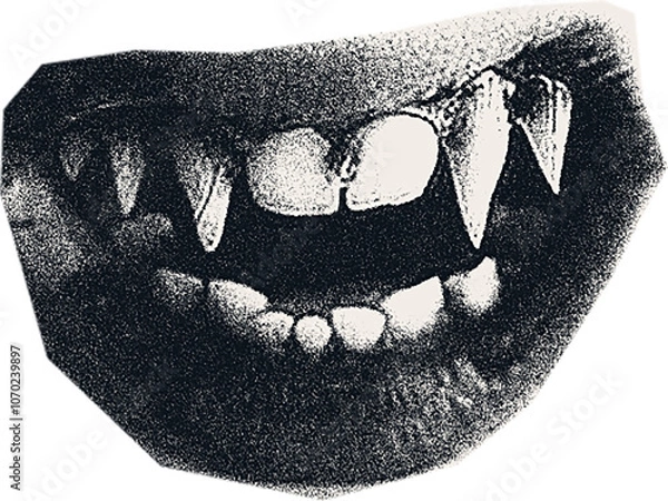 Fototapeta Collage halftone photo vampire mouth with sharp teeth
