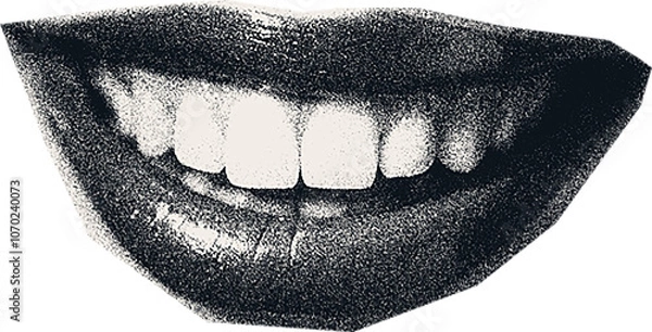 Fototapeta Magazine clipping, halftone photo of a woman's beautiful plump lips, open mouth, emotions.
