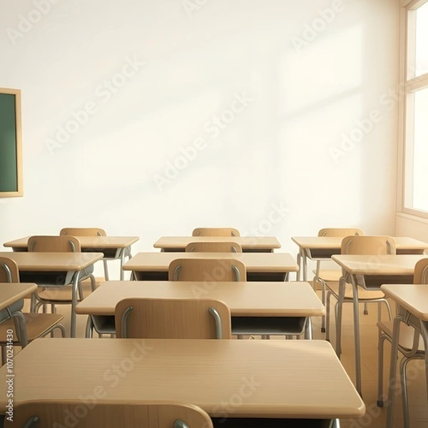 Fototapeta a classroom with a green chalkboard on the wall and a picture of a green board on the wall, a classroom with a chalkboard that says  the word  on it.
