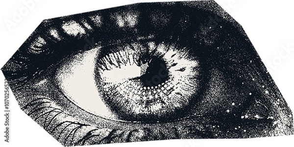 Fototapeta Cutting from a black and white magazine, scrapbooking element of the eyes.