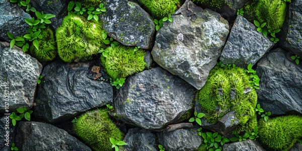 Fototapeta a group of rocks with moss growing on them