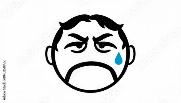 Obraz "Sad cartoon face with teardrop on white background"