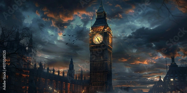 Fototapeta a clock tower with a large clock on it