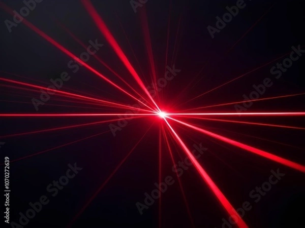 Fototapeta Straight red laser light diverge from the middle in a black, dark background