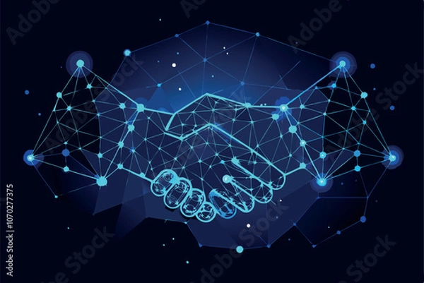 Fototapeta Blockchain and Technology Partnership Digital Handshake Concept Art
