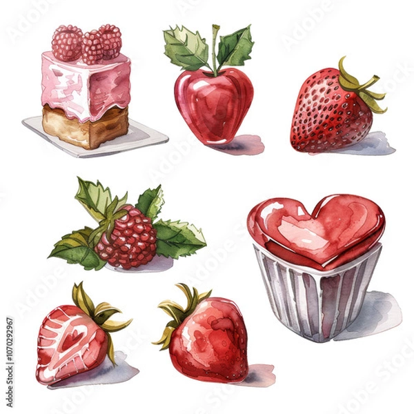 Fototapeta set of strawberries isolated on white background. Valentine's Day set