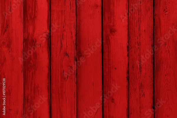Obraz Natural wooden painted red boards, wall or fence with knots. Abstract textured background, empty template. Painted wooden vertical planks