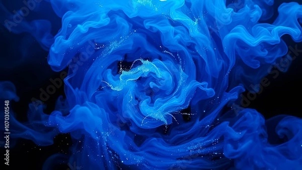 Fototapeta Abstract Swirling Blue Ink Creates A Cosmic Vortex In A Dark Background