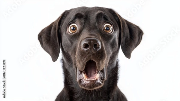 Fototapeta Surprised black labrador retriever captivates audiences with its expressive reactions and emotions