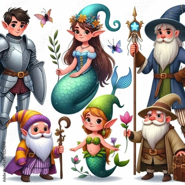 Fototapeta characters from different fairy tales collected on one background