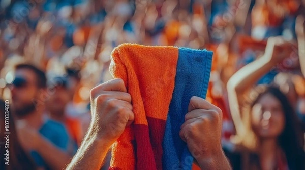 Fototapeta Fans holding team rally towel immersed in game setting