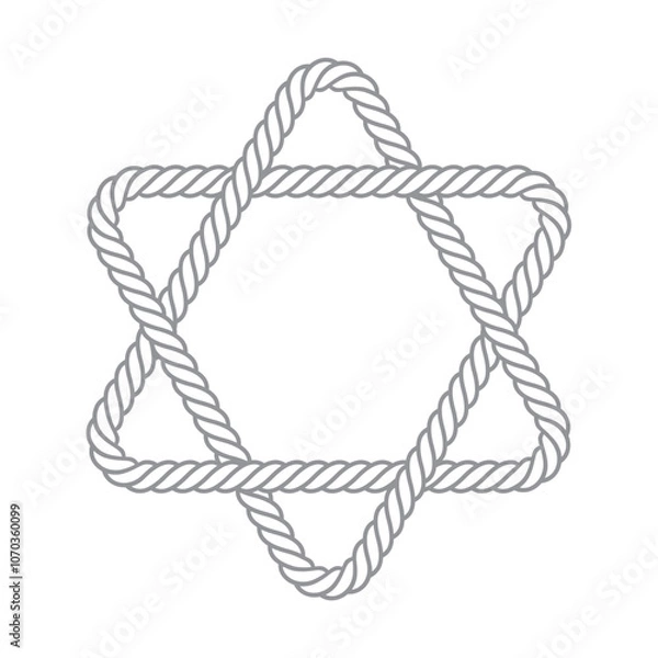 Fototapeta Vector Illustration of a six-pointed star made of rope. Design in the style of an interlaced knot. Isolated on white background