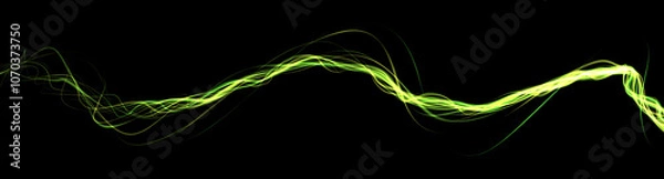 Fototapeta Wavy green glowing stripe. Flashe of light line. Abstract sparkling effect. Png