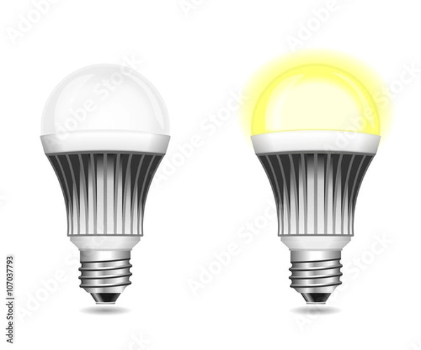 Fototapeta LED light bulbs on and off isolated on white