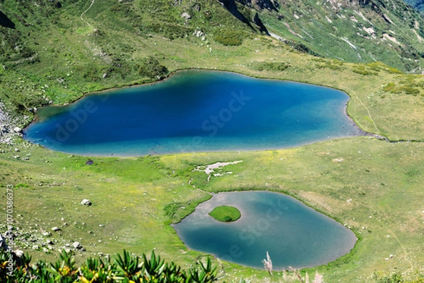 Fototapeta landscape with lake and mountains