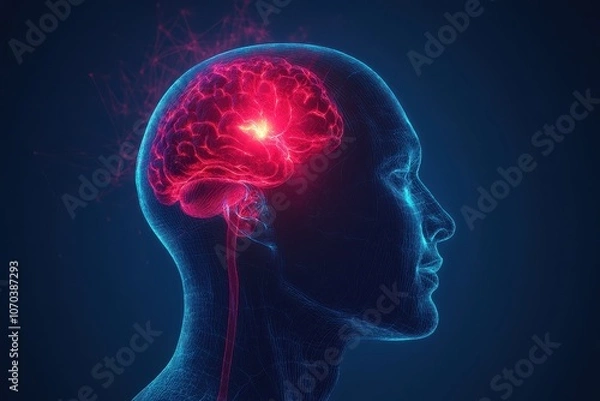 Fototapeta Human Head Profile with Glowing Brain Concept