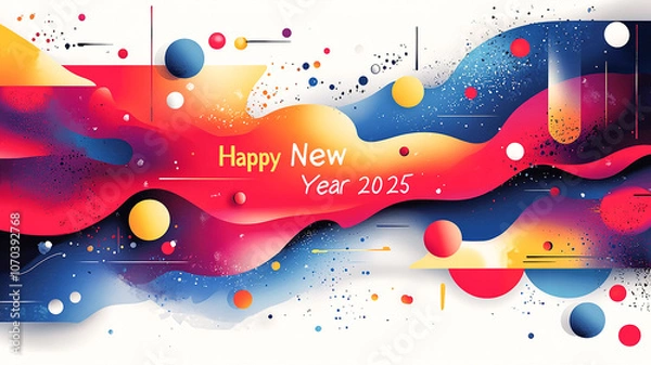 Fototapeta Vibrant abstract art celebrating the New Year 2025 with colorful patterns and festive elements