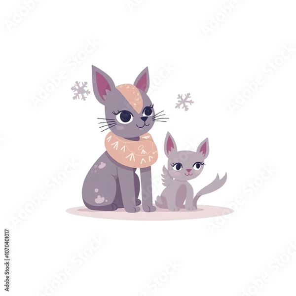 Obraz Cute Cats in Winter Illustration