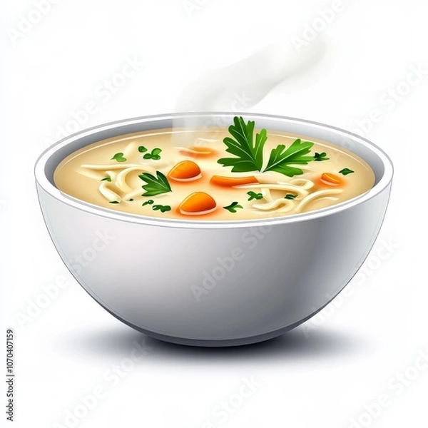 Obraz Cartoon Illustration of a Bowl of Chicken Noodle Soup